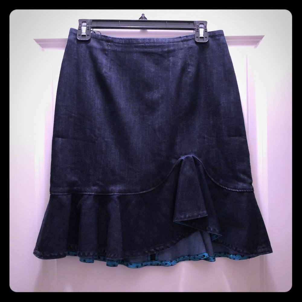 Anthropologie denim skirt with ruffle